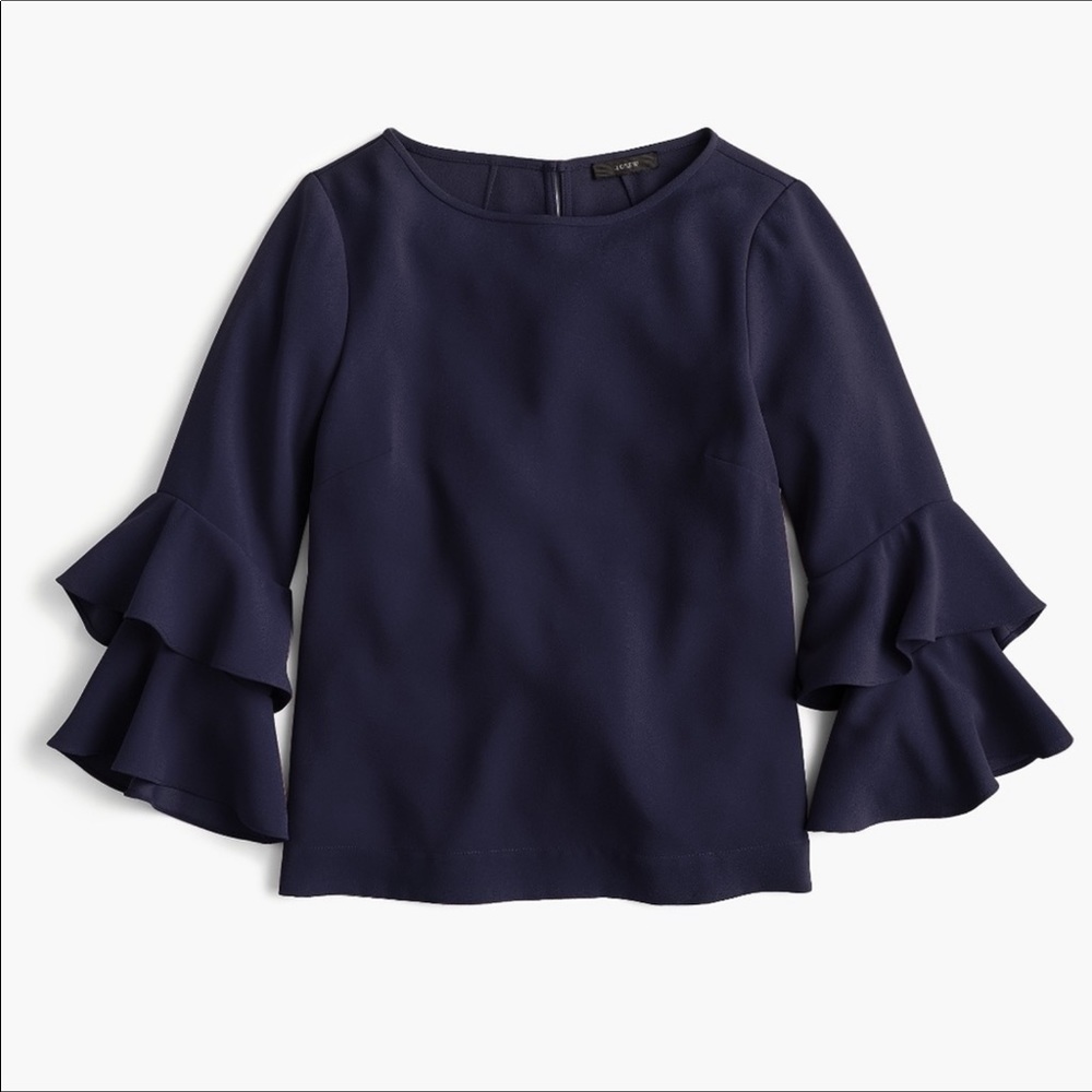 J. Crew navy bell sleeve ruffle top sz 12